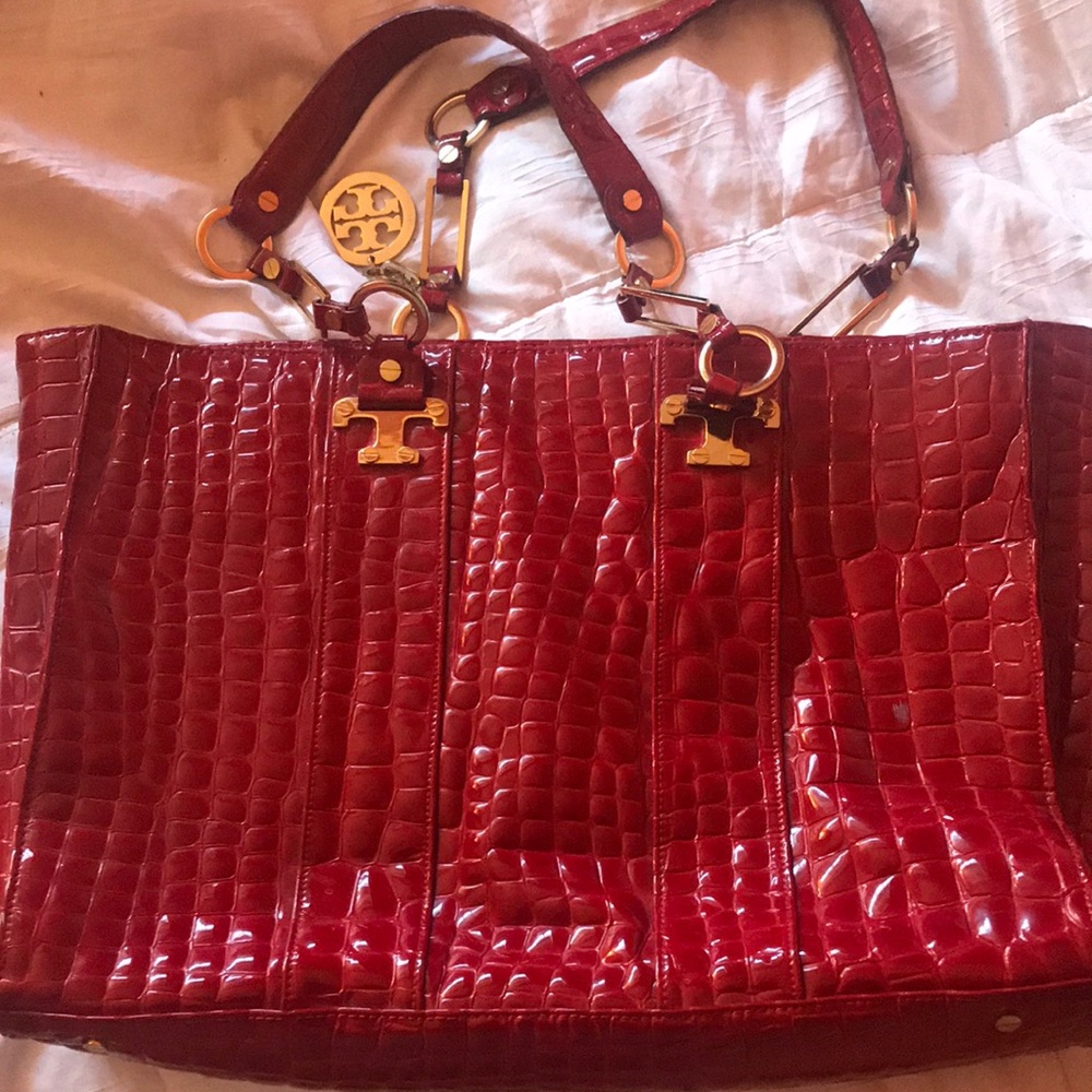 Tory Burch “Crocodile”, color “Red Stone” Tote Bag